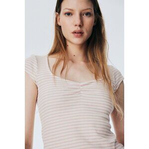 H&M Divided Womens Pink & White Striped T-Shirt Top M Casual Wear everyday NWT